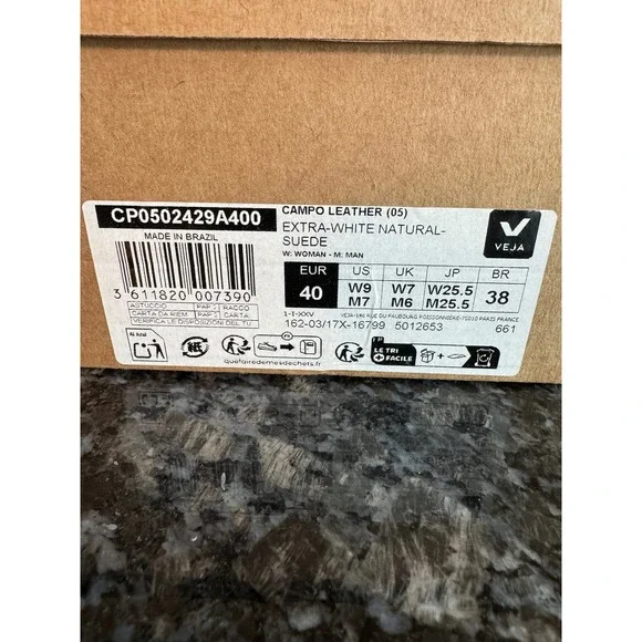 Veja Campo Leather Extra-White Natural-Suede Sneakers CP0502429A400 Womens 9 M 7 - Picture 6 of 7